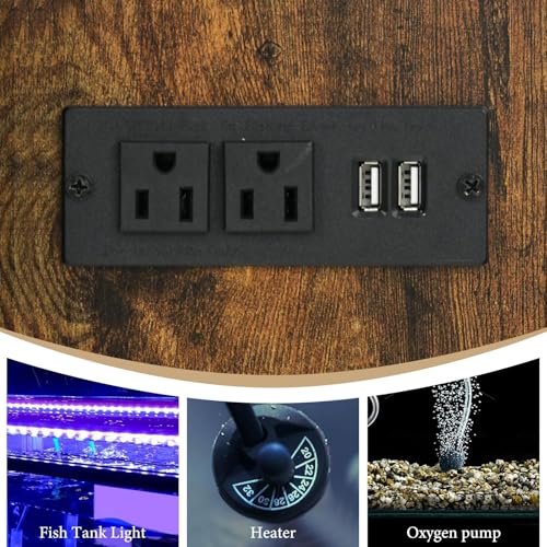 4ever2buy 55-75 Gallon Fish Tank Stand with Power Outlets, LED Light, Heavy Duty Aquarium Stand with Cabinet for Fish Tank Accessories Storage, for Turtle Tank, Reptile Terrarium, 1100LBS, Black - color: Brown and Black