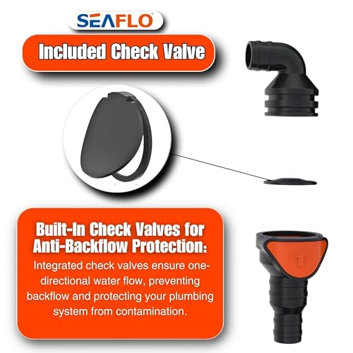 SEAFLO in-Line/ 90° Quick Disconnect Non-Return Check Valve PA6+GF+POM Construction, Anti-Backflow Design, Versatile Applications (Choose Size and Style) - size: 5-Pack, style: 90° Angled (1-1/4"-1½" IN | 1½" OUT)