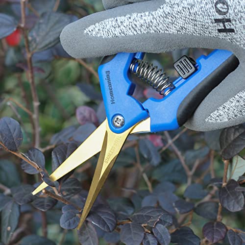 3 Packs Garden Pruning Shears with Curved Blades Trimming Scissors, Gardening Hand Pruning Snips Titanium Coated Precision Bonsai Pruning Shears, Convenient Flower Cutters(Blue) - style: Curved Blade