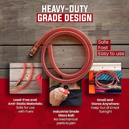 1” x 6’ Self-Priming Shaker Jiggler Siphon Hose, FlowPro Siphon Gas & Fuel Transfer Pump, Gas Can Siphon for Boats, Jet Ski, Pontoon. Water Siphon Pump for Hot Tub Drain and Cold Plunge | 10 GPM