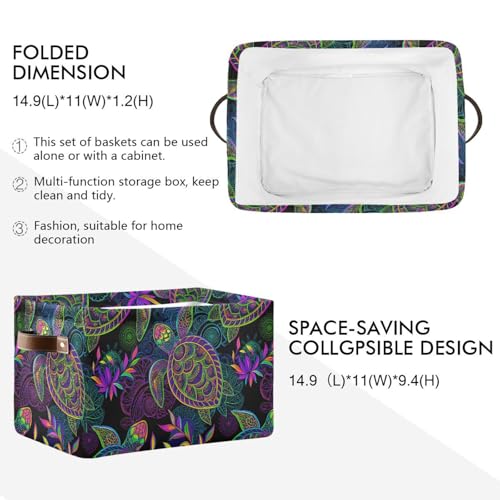 Large Storage Basket Bin Mandala Sea Turtle Storage Cube Box Foldable Canvas Fabric Collapsible Organizer with Handles for Home Office Closet - color: Mandala Sea Turtle, size: 1 PCS