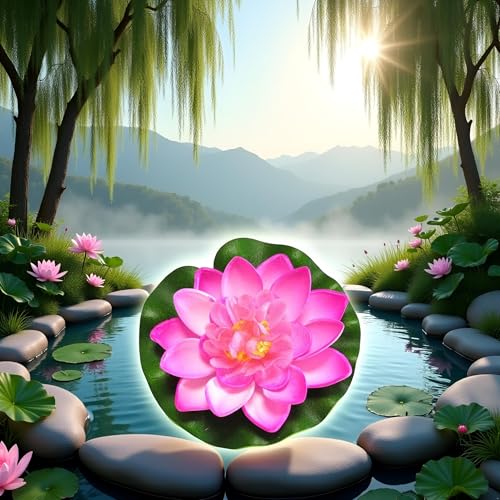 Artificial Floating Foam Lotus Flower with Water Lily Pad,Lifelike Pond Pool Lotus Ornaments,Realistic Ornament for Home Garden Pond Aquarium Decor，Artificial Plants and Flowers (Pink) - color: Pink