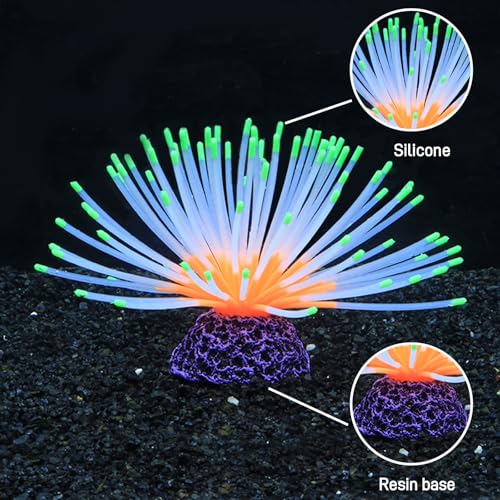 Glowing Sea Urchin Aquarium Decor - Fluorescent Rainbow Ornament with Weighted Base for Fish Tank, Safe Soft Silicone, Freshwater & Saltwater, Vibrant Glow Under Blue Light (Green) - color: Green