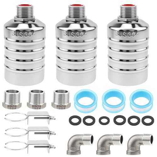 3 Pack Float Valve, 304 Stainless Steel Automatic Water Float Valve，1/2" and 3/4" Connection Auto Fill Shut Off Water Level Control Valve for Pool, Water Tank, Livestock Troughs