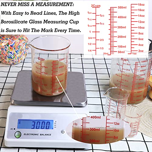 High Borosilicate Glass Measuring Cup-V-Shaped Spout，Glass Measuring Beaker for Kitchen or Restaurant, Easy to Read, 500 ML (16 Oz, 2 Cup) - size: 2Cup,500ML