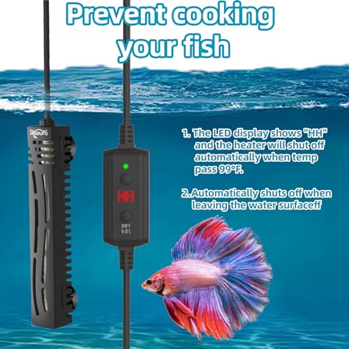 SEAOURA Submersible Fish Tank Heater, 75W Aquarium Heaters for 7-20 Gallon, Adjustable Turtle Tank Heater with Digital Temperature Display, Suitable for Freshwater and Saltwater Tank - size: ≤ 20 Gal Tank