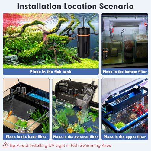 hygger Aquarium U-V Light with Timer, 360° Protective Shield Clean Light for Green Water and Algae Clean, Mini Algae Control Lamp for Freshwater and Saltwater Tank (5W for 13-40 Gallon) - size: 5W for 13-40 Gallon