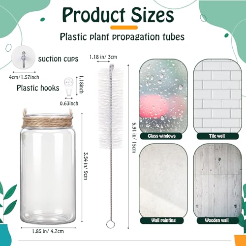 9 Sets Window Hanging Propagation Stations 3.54'' Plastic Propagation Vases with Suction Cup & Traceless Nail, Propagated Plant Holder Wall Jars for Office Home Garden Decoration Lover Gift