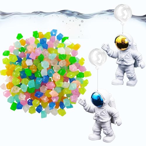 Muzero Floating Fish Tank Aquarium Decorations Set – 100 Glow in the Dark Pebbles & 2 Floating Astronauts Ornaments for Fish Tank Decor - color: Astronaut Set