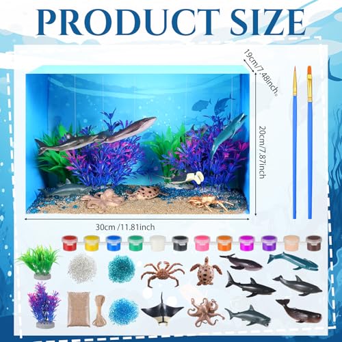 23 Pcs Ocean Diorama Kit Under the Sea Animal Figure Toys Realistic Ocean Animal Figurines Toy Including Shark, Whale, Corals Artificial Coral Seagrass with a Gift Box for Birthday Party Decorations