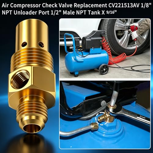 for Campbell Hausfeld Air Compressor Check Valve Compatible with 1/2-inch NPT Male Threaded Air Tank x 9/16-inch Compressed Air Hose 1/8-inch NPT Unloader Replace One-way