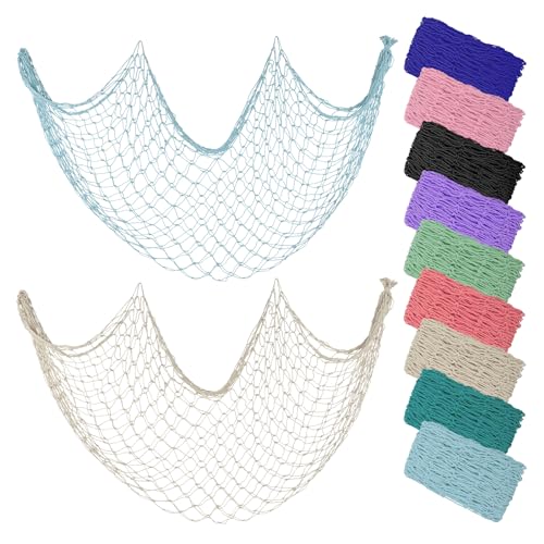 ZUEXT Decorative Fishing Net Large Blue & Beige 80x40 Inch, 2 Pack Picture Fish Net, Wall Photo Hanging Fishnet for Nautical Mermaid Pirate Ocean Themed Hawaii Beach Under The Sea Party Decorations - color: Light Blue & Beige, size: 80" x 40" - 2 Pack