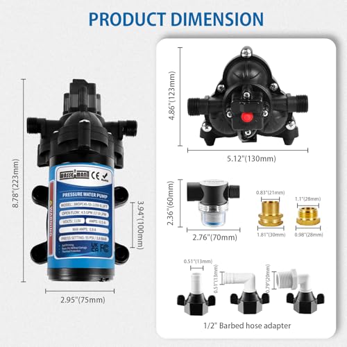 WASSERMANN 115V AC Water Diaphragm Pump,4.5GPM 55PSI 1/2" NPSM with 8.2ft Power Cord & Plug,Self-Priming Fresh Water Pressure Booster Pump,Pressure Switch, for Garden Kitchen Bathroom RV Marine Camper - color: Blue2