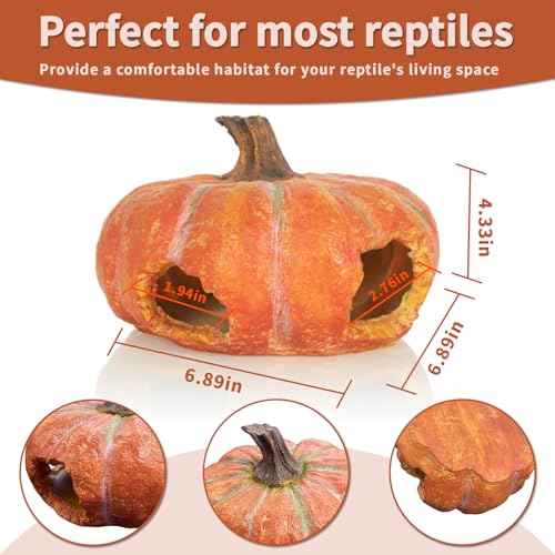 Pumpkin Reptile Hide for Leopard Gecko Hiding & Camouflage | Sunbathing Platform for Bearded Dragon & Leopard Gecko, Decorative Tank Accessory - color: Orange-Mediu