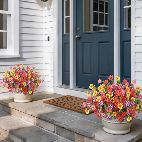 VIERENA 12 Bundles Artificial Flowers and Eucalyptus for Outside, Sun Resistant Silk Fake Morning Glory with Faux Eucalyptus Plants for Garden Porch Farmhouse Home Spring Summer Decor (Mixed Color) - color: Mixed Color