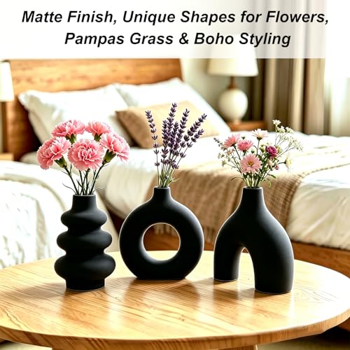 Upgraded Ceramic Vases Set for Home Decor, 3 Piece Modern Neutral Room Decor Desk Vase Bedroom Decor Flower Vase for Table Shelf Office Kitchen, Happy Birthday Gifts for Women Mom Men (Mix-3Pcs) - color: Mix-3pcs
