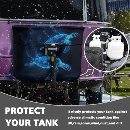 Blue Sea Turtle Pattern Dual 20lb Propane Tank Cover with Zipper Dust-Proof RV Propane Tank Cover Weather Resistant Gas Cylinder Cover - color: Blue Sea Turtle Pattern, size: S(20LB)