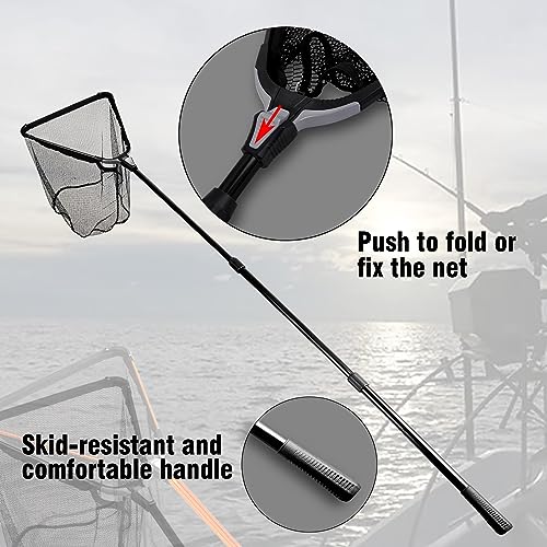 Fiblink Folding Aluminum Fishing Landing Net Fish Net with Extending Telescoping Pole Handle - style: Extend Length: 59-118 Inches