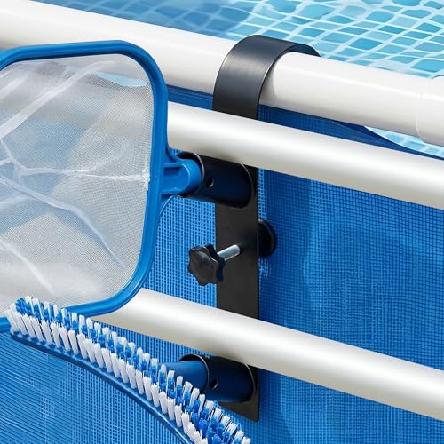 codree 2 Pcs Pool Leaf Skimmer Net Holder, Adjustable Above Ground Pools Hooks, Swimming Pool Pole Hangers for Hanging Tool, Hose, Leaf Rakes, Nets Pool-Accessories - color: Curved Black-2