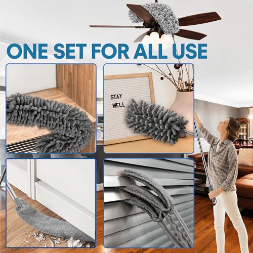 Microfiber Feather Duster, Duster with Extension Pole 30-100 Inches,Ceiling Fan Cleaner Duster Retractable Gap Dust Brush Cleaner for Cleaning Cobweb,High Ceiling,Blinds, (Dark Gray)