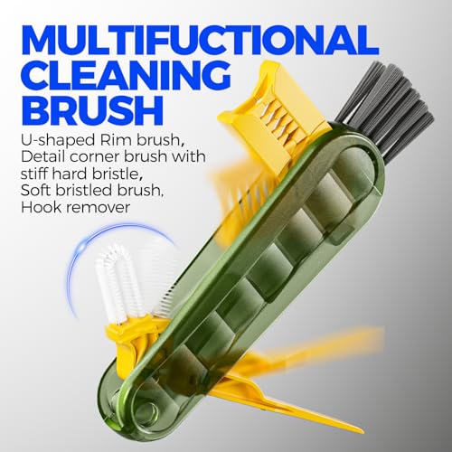 6 Pack Holikme 4 in 1 Cup Lid Cleaning Brush Set with 3 Straws, Multifunctional Bottle Brush, Silicone Cup Lid Gap Cleaner, Durable Bristle Crevice Cleaning Brush, Olive - color: Olive
