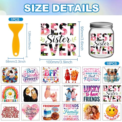 GLOBLELAND 18 Sheets Best Friend Transfer Stickers 3.9x3.6 Inch Best Sister Colorful Transfer Decal Friendship Text Rub on Transfer for Cup Decal Vase Glass Art Crafts Decorations - style: Best Friend
