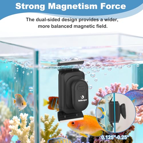 fishkeeper Magnetic Aquarium Glass Cleaner, Dual-Blades Algae Fish Tank Glass Cleaner Brush for 0.2-0.4 Inch Thick Glass Aquariums Tank, Self-Floating Scrubber Brush with 4 Detachable Scraper - color: Black, size: S for Glass Thickness: 0.236"