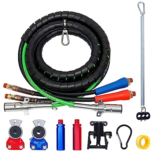 15FT Air Line Kit 3 in 1 Airline Air Hose Kit for Semi Truck Tractor Trailer with Glad Hand & Gladhand Handles & Gladhand Holder & Tender Spring Kit