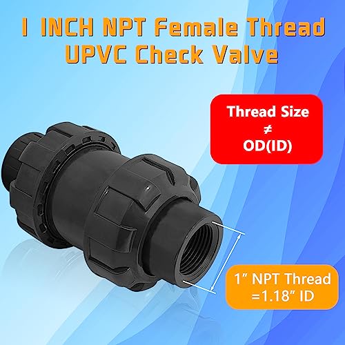 1in NPT PVC Spring Check Valve, UPVC Swing Utility Water One Way Check Valve, Sch80 Pool Ball Check Valve for Backflow Prevention - size: 1''NPT