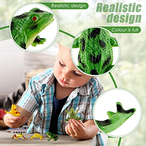 Hungdao 48 Pieces Mini Plastic Frog Toys ＆ Artificial Lily Pads, Include Colorful Realistic Frogs Rainforest Animals Pond Toys ＆ Floating Foam Leaves for Kids Sensory Bin Water Table Pool Cake Decor