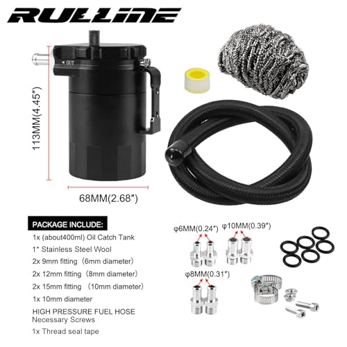 RULLINE 2PCS Universal 350ml Reservoir Tank Oil Catch Can Tank 0046 Aluminum Polish Baffled Reservoir with Bracket Black - color: 2PCS Black, size: Upgraded version with bracket