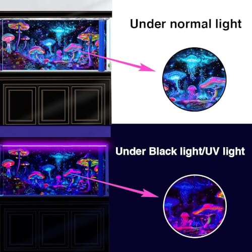 30X18IN Blacklight Mushroom Jellyfish Aquarium Background UV Reactive Background Starry Sky Terrarium Background with 10 EVA Double-Sided Tape - size: 30X18in/75X45cm