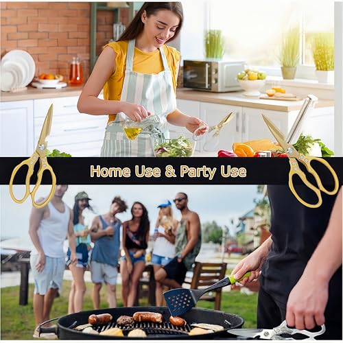 AWinjoy Japanese Gold Kitchen Scissors, Heavy Duty Stainless Steel, Multipurpose Cooking Shears, Dishwasher Safe - color: All Gold
