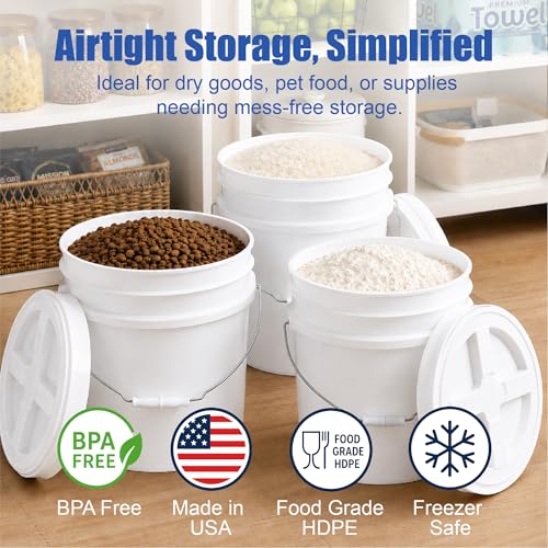 ePackageSupply 3.5 Gallon Bucket with Lid - Food Grade Bucket with Airtight Gamma Seal Screw-On Lid, 90 Mil Heavy Duty HDPE Plastic, BPA Free, for Bulk Food Storage, Made in USA - White, 1 Pack - color: White, size: 1 Pack