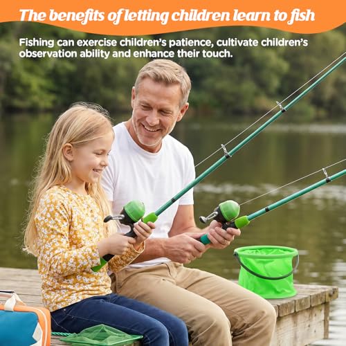 Kids Fishing Rod Reel Combo 4.92FT/5.9FT 2PCS Telescopic Fishing Pole Spincast Reel with Fishing Accessories Ultralight Fishing Tackle Starter Kit Kids Fishing Pole for Boys Girls Toddlers - color: Spincasting-4.92FT-2pack-Green