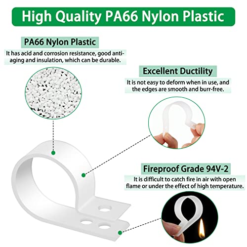 300PCS White Cable Clamps Assortment Kit, Nylon Plastic R-Type 6 Sizes 3/16'' 1/4'' 3/8'' 1/2'' 3/4'' 1'' Cable Mounting Wire Clips Fastener with M4 Screws for Wire Management - color: 300PCS White