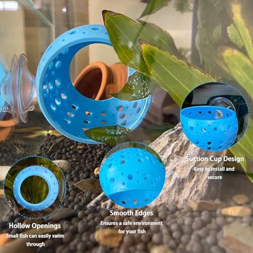 Betta Fish Tunnel with Suction Cup - Aquarium Fish Hideout Shrimp Cave Guppy Fish Tunnel Tank Accessories Aquarium Decor for Small Fish Shrimp (Blue) - color: Blue