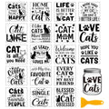 GLOBLELAND 18 Sheets Cat Greetings Transfer Stickers 3.9x3.6inch Black and White Blessings Transfer Decal Rub on Transfer for Cup Decal Vase Glass Art Crafts Decorations - style: Cat Greetings