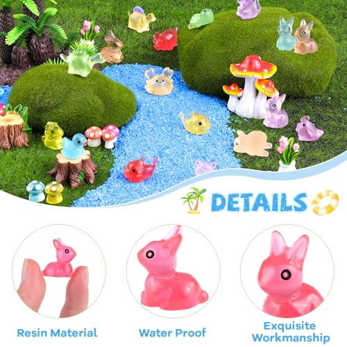 100PCS Mini Resin Animals Tiny Cute Figurines Glow in Dark, Miniature Figures to Hide, Little Animal Small Accessories for Topper Desk Garden Dollhouse Landscape Aquarium Ornaments Crafts & Decor - color: Glow in Dark Animal-100pcs