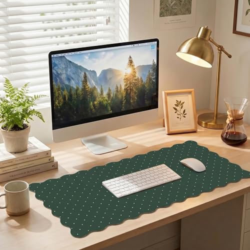 Cute Dark Green Scalloped Desk Mat with Polka Dot Large Mouse Pad Computer Mat Aesthetic Keyboard Mat for Desktop Laptop Protector for Office & Home - color: A2- Dark Green