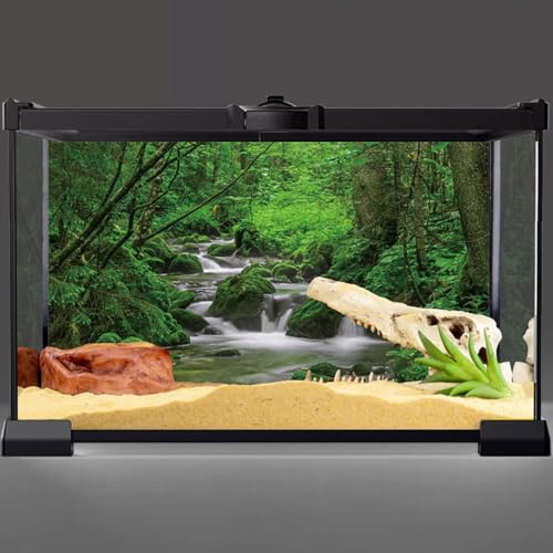 AWERT 30x18 inches Forest Terrarium Background Stream Green Huge Tree Reptile Habitat Background Stone Stream Tree Background Tropical Rainforest Aquarium Background - size: 30x18in/75x45cm