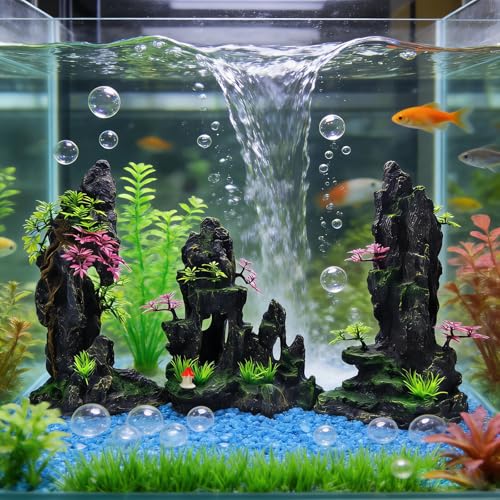 Large Aquarium Decoration, Artificial Mountain View Fish Tank Decoration, Very Suitable for Aquatic Pets Such as Fighting Fish and Ornamental Fish to Hide and Explore -10.5 inches high