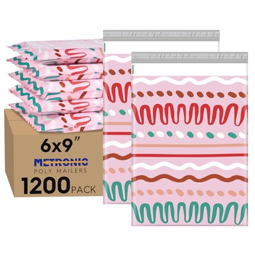 Metronic Poly Mailers 6x9 Inch 1200pc Shipping Bags for Clothes,Self Adhesive Shipping Envelopes for Small Business,Waterproof Mailers Poly Bags for Shipping,Packaging Mailing Bags Pink Squiggles - color: Pink Squiggles, size: 6x9 1200pc（A Box）