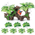 8 Pcs Fish Tank Decor，Silk Aquarium Plants Green Silk Leaf pad Hammock Artifical Driftwood cave Betta Fish Tank Accessories 7 x 2.8 x 4 inches(LxWxH)