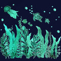 Tenare 5 Sheets Glow in The Dark Ocean Sea Turtle Wall Decals Stickers Under Sea Stickers Seaweed Grass Jellyfish Fish Removable Vinyl Decal for Bedroom Bathroom Baby Nursery Room Wall Decor(Green) - style: Green Glow Style