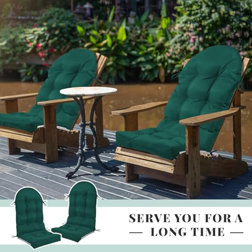 Geelin 2 Pcs Outdoor Patio Chair Cushion Thick High Back Adirondack Chair Cushion Tufted Weather & Fade Resistant Anti-Slip Outside Rocking Chairs Pads with Ties, 44 x 19 x 4 Inch (Dark Green) - color: Dark Green