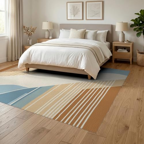 6'x9' Washable Abstract Stripe Area Rug, Burnt Orange Non-Shedding Pet Friendly Room Rug for Queen Size Bedroom, Under Bed, Master Suite, Foldable Easy Care Carpet | Ref:1993950 - color: Beige/Pattern 24, size: 6' x 9' (Rectangular)