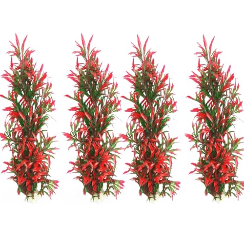 Large Aquarium Plants 4 Pcs Artificial Water Seaweed for Fish Tank Decor Plastic Plant for Betta Shrimp Red About 12.5 Inch - color: Red-13''(4pcs)