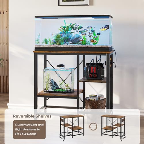 Bestier 20-29-37 Gallon Fish Tank Stand with Power Outlet, 30x13 Metal Aquarium Stand with Filter Storage, 6-Leg Reptile Tank Stand with 3-Tier Adjustable Storage Shelves, 400LBS Capacity - color: Rustic Brown, size: 20-37 Gallon