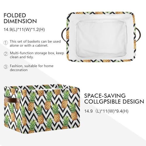 Pineapple Pattern Storage Basket Bin, Large Cube Storage Box Canvas Collapsible Storage Organizer for Home Office Closet - 15 L x 11 W x 9.5 H - color: Pineapple Pattern, size: 1 PCS